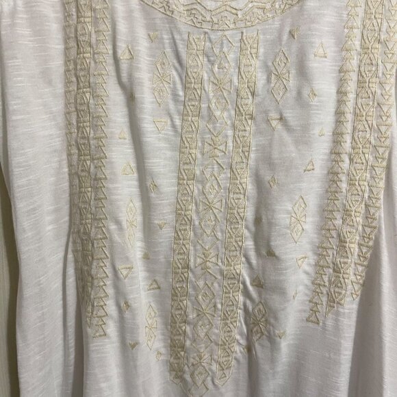 RXB Womens NWT White Cream Embroidered Shark Bite Hem Bohemian Blouse Large - Picture 5 of 8
